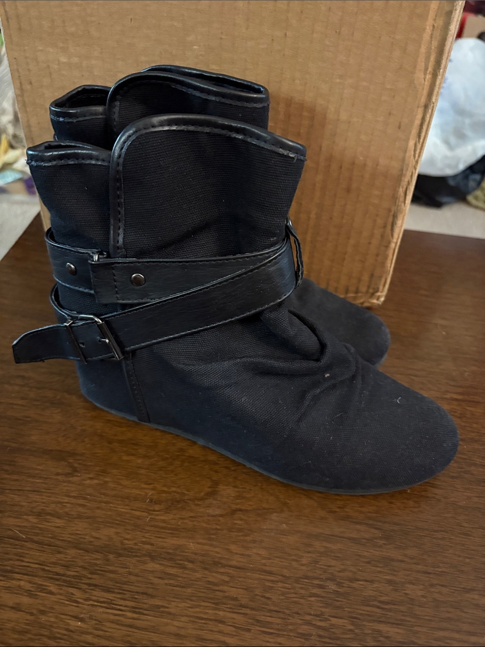 Classic Black Ankle Booties with Buckle Strap